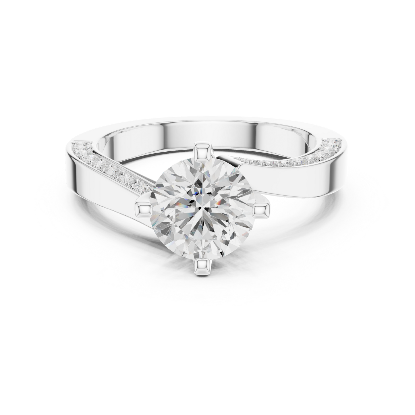 Round Side Stone Lab Grown Diamond Ring